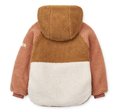 Wendejacke Jackson Rückenansicht, Kuschelfleece in braun, weiß und rose