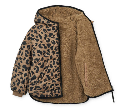 Wendejacke mit Leomuster außen, innen Kuschelfleece in braun